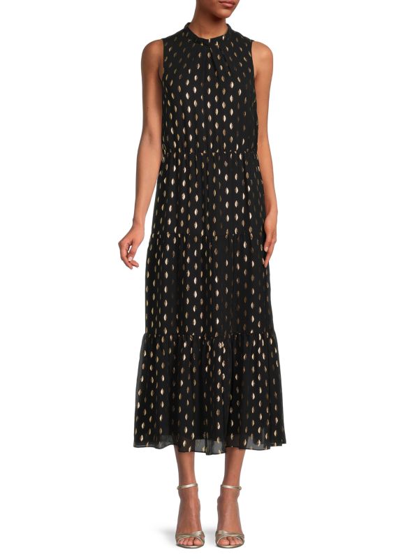 Donna Ricco ?Mockneck Tiered Maxi Dress